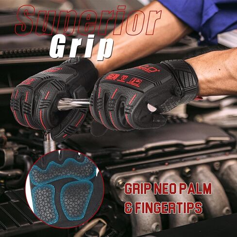HANDLANDY Anti Vibration Gloves, SBR Padding, TPR Protector Impact Gloves, Men Mechanic Work Gloves (Large) in Saudi Arabia