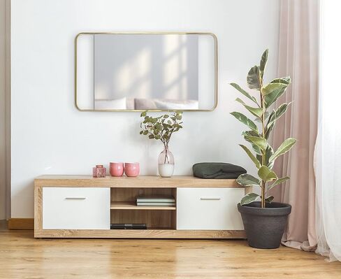 Kate and Laurel Nobles Modern Rounded Rectangle Mirror, 20 x 36, Gold, Decorative Wall Mirror with Large Frame and Floating Glass in Saudi Arabia