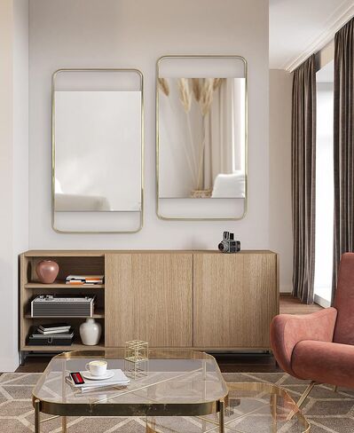 Kate and Laurel Nobles Modern Rounded Rectangle Mirror, 20 x 36, Gold, Decorative Wall Mirror with Large Frame and Floating Glass in Saudi Arabia
