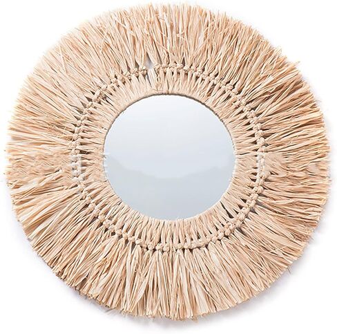 Camidy Wall Hanging Round Mirror- Large Decorative Boho Mirrors for Wall Decor Handmade Fringe Circle Mirror for Apartment Nursery Bedroom Living Room Chic Home Decor in Kuwait