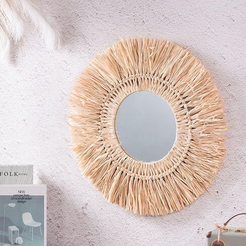 Camidy Wall Hanging Round Mirror- Large Decorative Boho Mirrors for Wall Decor Handmade Fringe Circle Mirror for Apartment Nursery Bedroom Living Room Chic Home Decor in Kuwait