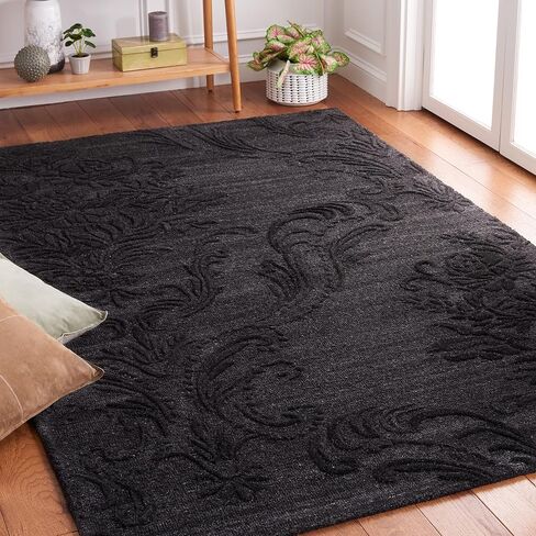 سجادة منطقة مجموعة SAFAVIEH Jardin - 8 × 10 بوصة، سوداء، صوف مصنوع يدويًا، مثالية للمناطق ذات حركة المرور العالية في غرفة المعيشة وغرفة النوم (JAR732H) in Saudi Arabia