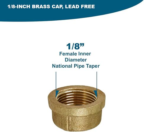 CSDB0018 1/8 in. Lead-Free Brass Pipe Cap for 125 LB Applications with Female Threads, Brass Construction, Higher Corrosion Resistance, Economical & Easy to Install in Saudi Arabia