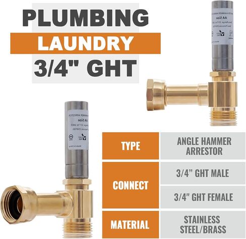 SUNGATOR Angle Washing Machine Water Hammer Arrestor, 3/4 Inch FHT x 3/4 Inch MHT for Washer, Laundry, Stainless Steel Hammer Arrestor, Stop Hammering Reduce Banging Noise, A Sealing Tape (2-Pack) in Saudi Arabia