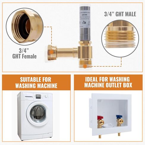 SUNGATOR Angle Washing Machine Water Hammer Arrestor, 3/4 Inch FHT x 3/4 Inch MHT for Washer, Laundry, Stainless Steel Hammer Arrestor, Stop Hammering Reduce Banging Noise, A Sealing Tape (2-Pack) in Saudi Arabia