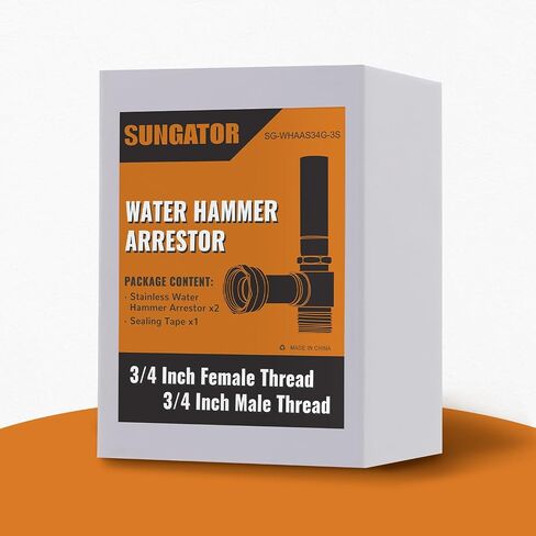 SUNGATOR Angle Washing Machine Water Hammer Arrestor, 3/4 Inch FHT x 3/4 Inch MHT for Washer, Laundry, Stainless Steel Hammer Arrestor, Stop Hammering Reduce Banging Noise, A Sealing Tape (2-Pack) in Saudi Arabia