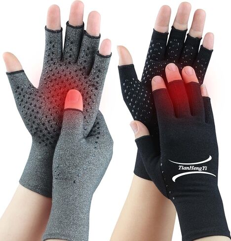 2 Pairs Arthritis Gloves for Pain Relief, Compression Gloves for Arthritis, Carpal Tunnel, Osteoarthritis, Joint, Typing, Driving, Fingerless Hand Gloves for Women Men (Grey1+Pure Black1, Medium) in Saudi Arabia