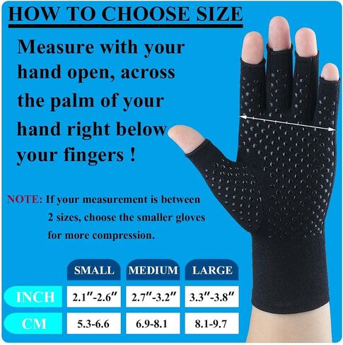 2 Pairs Arthritis Gloves for Pain Relief, Compression Gloves for Arthritis, Carpal Tunnel, Osteoarthritis, Joint, Typing, Driving, Fingerless Hand Gloves for Women Men (Grey1+Pure Black1, Medium) in Saudi Arabia