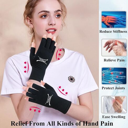 2 Pairs Arthritis Gloves for Pain Relief, Compression Gloves for Arthritis, Carpal Tunnel, Osteoarthritis, Joint, Typing, Driving, Fingerless Hand Gloves for Women Men (Grey1+Pure Black1, Medium) in Saudi Arabia
