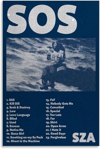 ملصق CSXCLYA Sza غطاء ألبوم Sos وملصقات وملصقات ديكور غرفة النوم للغرفة الجمالية 12 × 18 بوصة (30 × 45 سم)، نمط غير إطار in Saudi Arabia