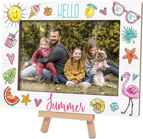 Picture Frames 4x6, Hello Summer Wooden Photo Frame with Easel, Birthday Vacation Gifts for Women Friends Bedroom Desk Tabletop Decor (B09) in Saudi Arabia
