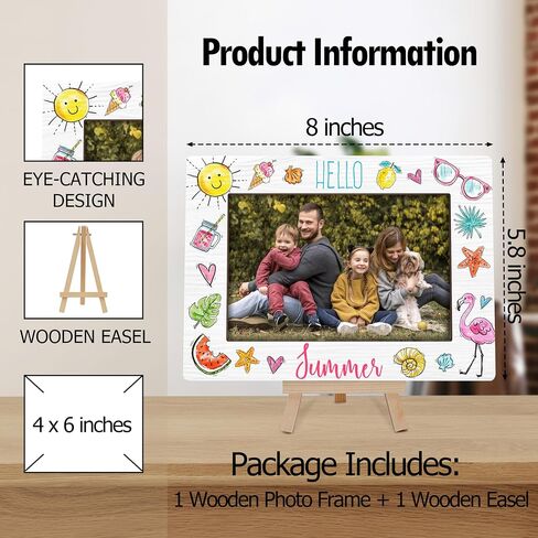 Picture Frames 4x6, Hello Summer Wooden Photo Frame with Easel, Birthday Vacation Gifts for Women Friends Bedroom Desk Tabletop Decor (B09) in Saudi Arabia