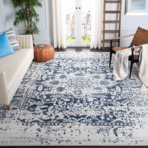 مجموعة SAFAVIEH Madison 5'3" دائرية فيروزية/عاجية MAD603K ميدالية ندفة الثلج الشرقية المتعثرة غير المتساقطة، غرفة الطعام، المدخل، غرفة المعيشة، غرفة النوم، منطقة البساط in Saudi Arabia