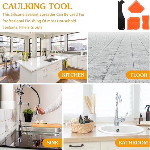 4Pcs Sealant Finishing Tool Silicone Caulking Tool Set, Grout Scraper Caulking Removal Tool, Grout Scraper Caulking Removal Tool for Kitchen Bathroom Floor Caulking, Cleaning, Sealing(Orange) in Saudi Arabia