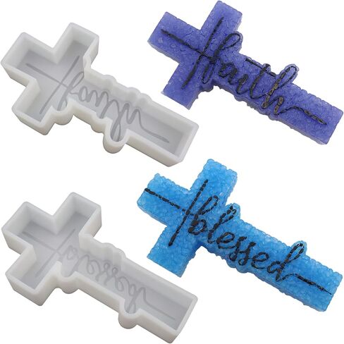 2Pcs Cross Freshie Molds, Blessed and Faith Cross Pendant Car Freshie Molds, Large Oven Safe Silicone Molds for Freshies, Freshies Supplies Molds for Baking Aroma Beads, Resin, DIY Gifts, Home Decor in Saudi Arabia