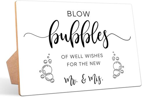 Wedding Table Sign, Blow Bubbles, 8×11 Wooden Sign With Stand, Minimalist Wedding Favor, Bridal Shower, Wedding Reception, Event Party Favor Supplies in Kuwait