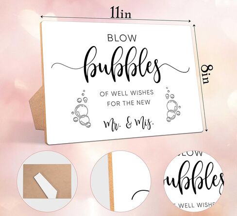 Wedding Table Sign, Blow Bubbles, 8×11 Wooden Sign With Stand, Minimalist Wedding Favor, Bridal Shower, Wedding Reception, Event Party Favor Supplies in Kuwait