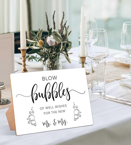 Wedding Table Sign, Blow Bubbles, 8×11 Wooden Sign With Stand, Minimalist Wedding Favor, Bridal Shower, Wedding Reception, Event Party Favor Supplies in Kuwait