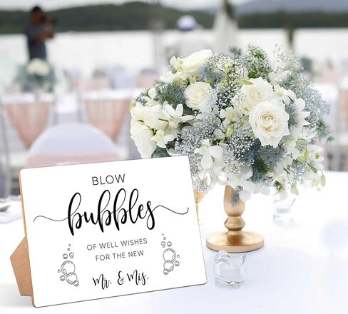 Wedding Table Sign, Blow Bubbles, 8×11 Wooden Sign With Stand, Minimalist Wedding Favor, Bridal Shower, Wedding Reception, Event Party Favor Supplies in Kuwait