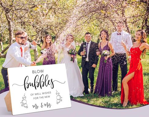 Wedding Table Sign, Blow Bubbles, 8×11 Wooden Sign With Stand, Minimalist Wedding Favor, Bridal Shower, Wedding Reception, Event Party Favor Supplies in Kuwait