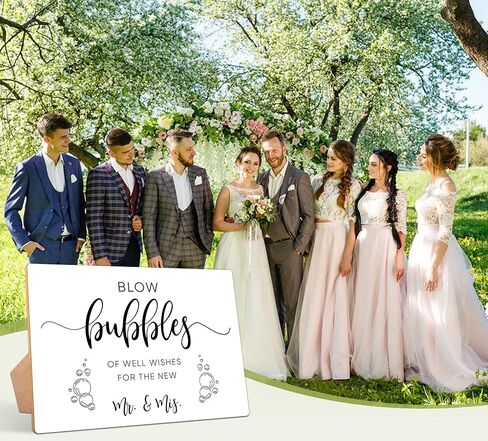 Wedding Table Sign, Blow Bubbles, 8×11 Wooden Sign With Stand, Minimalist Wedding Favor, Bridal Shower, Wedding Reception, Event Party Favor Supplies in Kuwait
