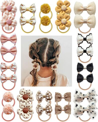 Boutique Baby Girl Hair Ties with Flowers, 28 Pcs Hair Bow Ties for Toddler Girls, Elastics Ponytail Holders Pigtails Rubber Bands by Cherssy in Saudi Arabia