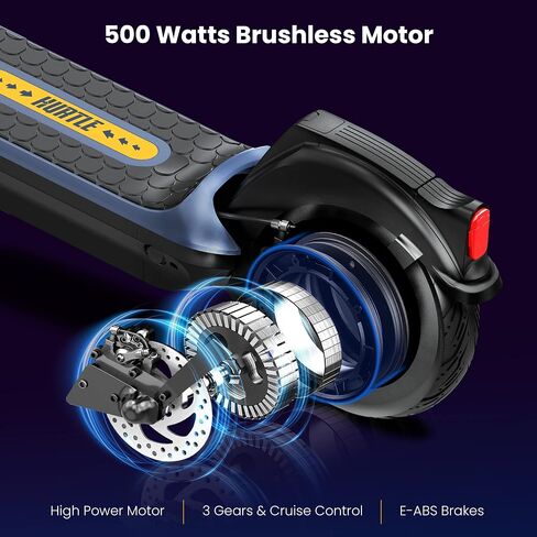 Hurtle Folding Electric Scooter - 10" Honeycomb Tires, 25 Miles Range, 19 MPH Max Speed, 500W 36V Brushless Motor Escooter with App Control, E-ABS Front Drum & Rear Disc Brakes, E-Scooter for Adult in Saudi Arabia