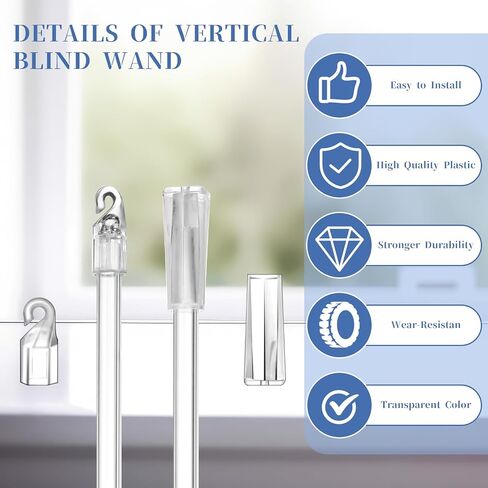 Blind Wand Replacement with Hook 2PCS 12 Inches Long Window Blind Tilt Wand with Hook and Grip Clear Plastic Blind Wand Opener Replacement for Vertical Wood Cordless Blinds in Saudi Arabia