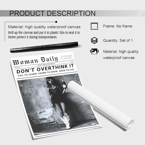 Generic Preppy Trendy Art Poster Black And White Wall Art Canvas Prints Poster Newspaper News Prints Art Retro Bar Cart Decor Girly Aesthetic Art Women print Poster Gift 12x16in Unframed poster in Saudi Arabia