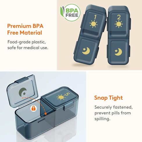 منظم حبوب الدواء الأسبوعي من لايف ويت مرتين في اليوم، صندوق حبوب دواء مقاوم للضوء للسفر لمدة 7 أيام للأدوية/الفيتامين/زيوت السمك، حقيبة حبوب يومية، أخضر in Kuwait