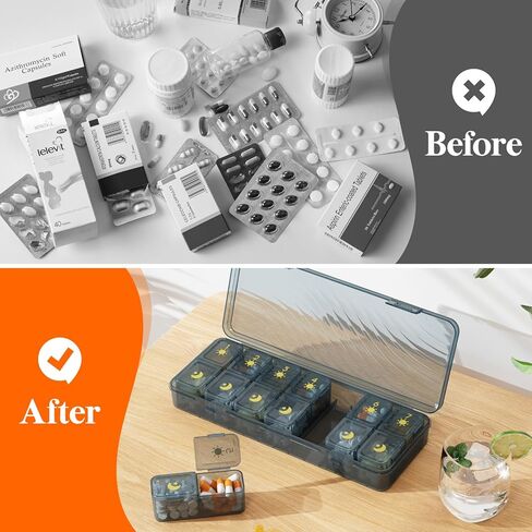 منظم حبوب الدواء الأسبوعي من لايف ويت مرتين في اليوم، صندوق حبوب دواء مقاوم للضوء للسفر لمدة 7 أيام للأدوية/الفيتامين/زيوت السمك، حقيبة حبوب يومية، أخضر in Kuwait