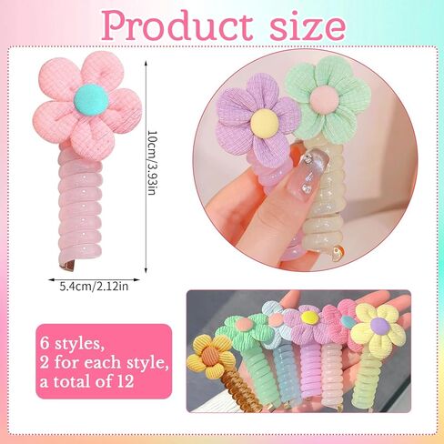 9 قطعة سلك الهاتف الملونة العصابات الشعر Bowknot مضفر زهرة سلك الهاتف العلاقات الشعر ذيل حصان حامل سلك الهاتف العلاقات الشعر دوامة للأطفال in Kuwait