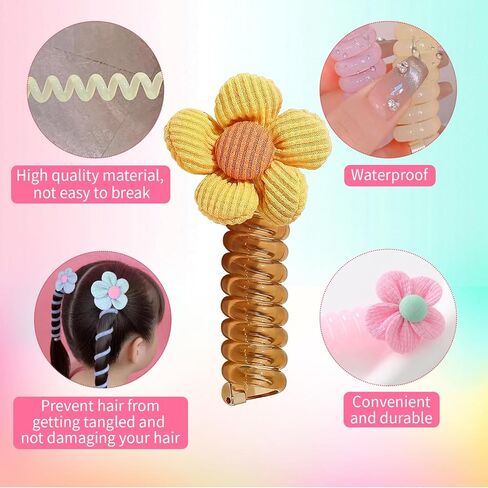 9 قطعة سلك الهاتف الملونة العصابات الشعر Bowknot مضفر زهرة سلك الهاتف العلاقات الشعر ذيل حصان حامل سلك الهاتف العلاقات الشعر دوامة للأطفال in Kuwait