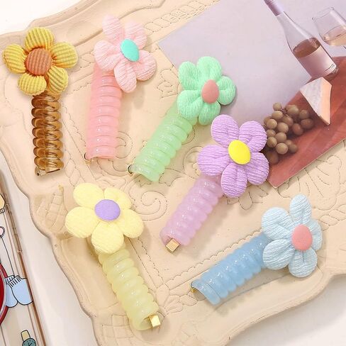 9 قطعة سلك الهاتف الملونة العصابات الشعر Bowknot مضفر زهرة سلك الهاتف العلاقات الشعر ذيل حصان حامل سلك الهاتف العلاقات الشعر دوامة للأطفال in Kuwait