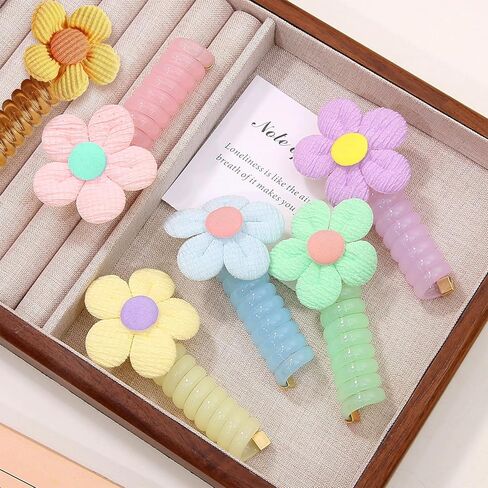 9 قطعة سلك الهاتف الملونة العصابات الشعر Bowknot مضفر زهرة سلك الهاتف العلاقات الشعر ذيل حصان حامل سلك الهاتف العلاقات الشعر دوامة للأطفال in Kuwait