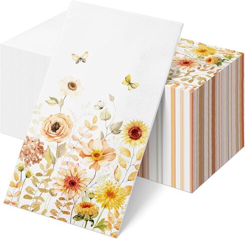 100Pcs Fall Thanks Giving Guest Napkins Decorative,Disposable Fall Autumn Floral Butterfly Paper Dinner Hand Towels Napkins for Home Bathroom Wedding Baby Shower Picnic Holiday Birthday Party Supplies in Saudi Arabia