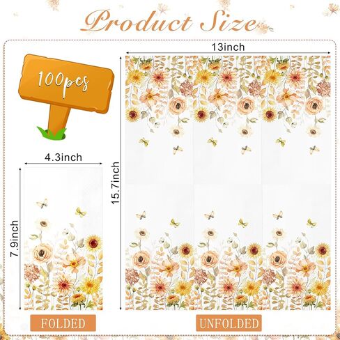 100Pcs Fall Thanks Giving Guest Napkins Decorative,Disposable Fall Autumn Floral Butterfly Paper Dinner Hand Towels Napkins for Home Bathroom Wedding Baby Shower Picnic Holiday Birthday Party Supplies in Saudi Arabia