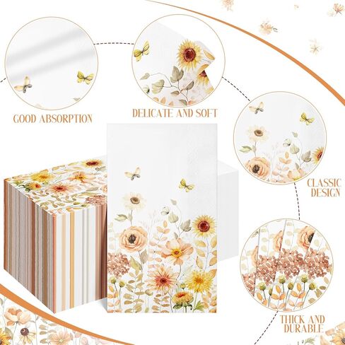 100Pcs Fall Thanks Giving Guest Napkins Decorative,Disposable Fall Autumn Floral Butterfly Paper Dinner Hand Towels Napkins for Home Bathroom Wedding Baby Shower Picnic Holiday Birthday Party Supplies in Saudi Arabia