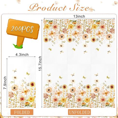 100Pcs Fall Thanks Giving Guest Napkins Decorative,Disposable Fall Autumn Floral Butterfly Paper Dinner Hand Towels Napkins for Home Bathroom Wedding Baby Shower Picnic Holiday Birthday Party Supplies in Saudi Arabia