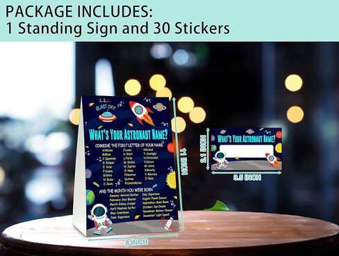 What's Your Astronaut Name Game - Outer Space Birthday Party Games for Boys - Family School Classroom Activity - 1 Standing Sign and 30 Stickers - Kids Space Party Supplies Decorations(14) in Kuwait