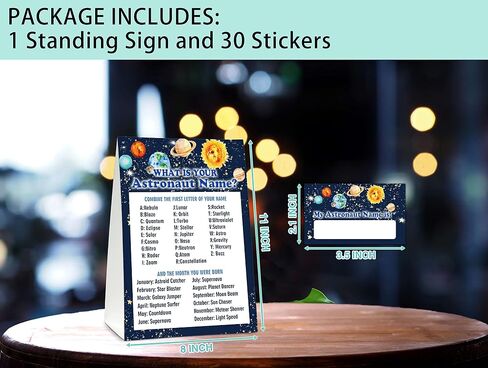 What's Your Astronaut Name Game - Outer Space Birthday Party Games for Boys - Family School Classroom Activity - 1 Standing Sign and 30 Stickers - Kids Space Party Supplies Decorations(14) in Kuwait