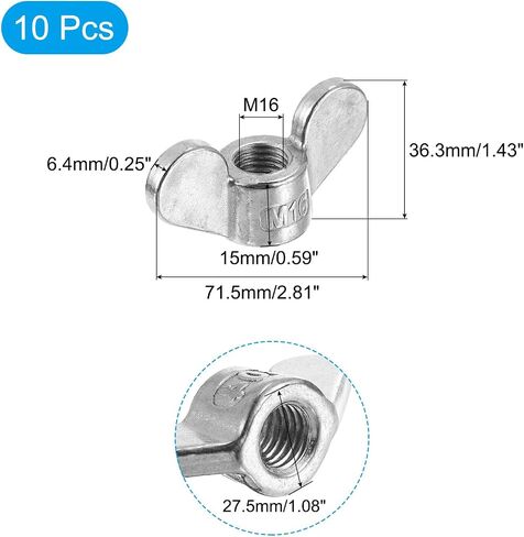 uxcell M10x1.5mm Wing Nut 4 Pcs, 304 Stainless Steel Butterfly Wing Nuts Fasteners Parts Hand Twist Tighten Wing Nuts for Machinery Electronic Equipment DIY, Silver in Saudi Arabia