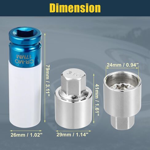 uxcell 1 Set 310 Wheel Lock Lug Nut Anti Theft Lug Nut Screw Removal Socket Key for Mercedes Benz Wheel Lock Key with Protector Nut Socket in Saudi Arabia