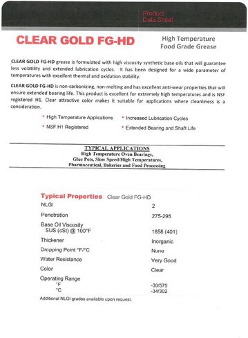 752436100044 Clear Gold FG-HD-cart NSF H1 Synthetic High Temperature Food Grade Grease, 1 Cartridge in Saudi Arabia