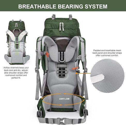حقيبة ظهر بإطار داخلي من MOUNTAINTOP 70L للتخييم وحقيبة الظهر والمشي لمسافات طويلة للرجال والنساء مع غطاء للمطر in Kuwait