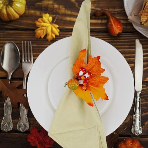Fall Decor Napkin Rings Golden Maple Leaf Pumpkin Mushroom Autumn Table Decoration Thanksgiving Wooden Napkin Rings Set of 12 Pieces in Saudi Arabia