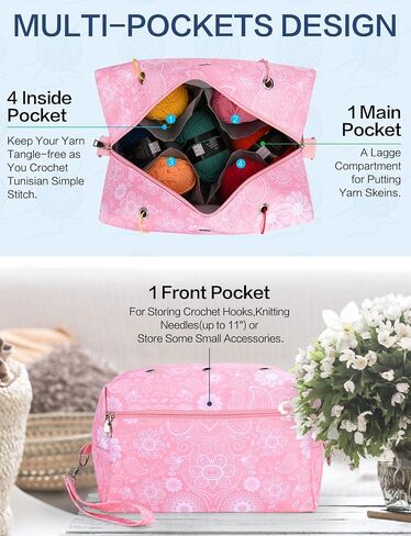 yookee home Crochet Bag Organizer - Knitting Bag - Yarn Storage Organizer - Yarn Bag for Crocheting - Yarn Holder for Crochet Accessories, Crocheting & Knitting Gifts Black in Kuwait