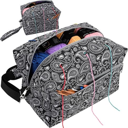 yookee home Crochet Bag Organizer - Knitting Bag - Yarn Storage Organizer - Yarn Bag for Crocheting - Yarn Holder for Crochet Accessories, Crocheting & Knitting Gifts Black in Kuwait