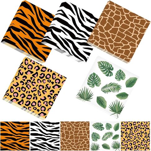 100Pcs Jungle Safari Wild Animal Party Supplies Disposable jungle zoo animal Print Paper Napkins for Birthday Party, Baby Shower and jungle safari theme party decorations in Saudi Arabia