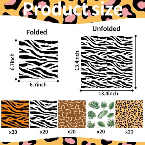 100Pcs Jungle Safari Wild Animal Party Supplies Disposable jungle zoo animal Print Paper Napkins for Birthday Party, Baby Shower and jungle safari theme party decorations in Saudi Arabia